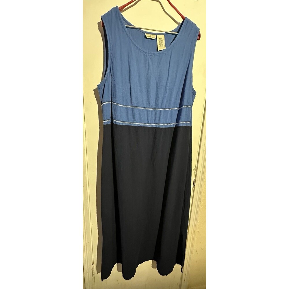 Vintage Studio Ease Blue Denim Floral Embroidered Maxi Dress 22W